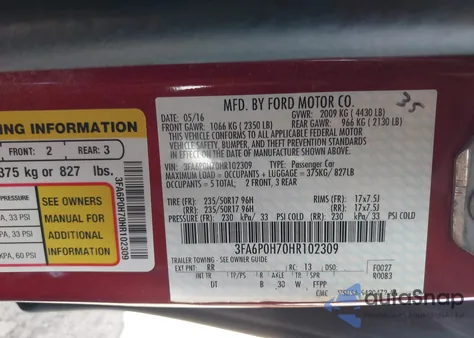 2017 Ford Fusion Se из США, поврежденный, VIN 3FA6P0H70HR102309